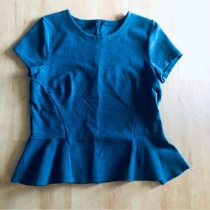 J. Crew Gray Peplum Ruffle Hem Top Shirt M
